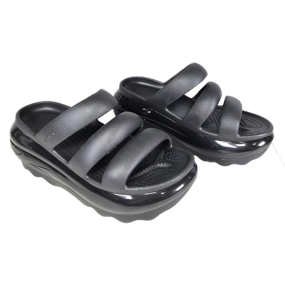 Crocs Black Mega Crush Triple Strap Black Platform Wedge Sandals Women's Size 10 - Picture 1 of 12